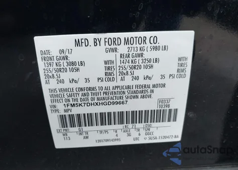 2017 Ford Explorer Xlt from USA, damaged, VIN 1FM5K7DHXHGD99667